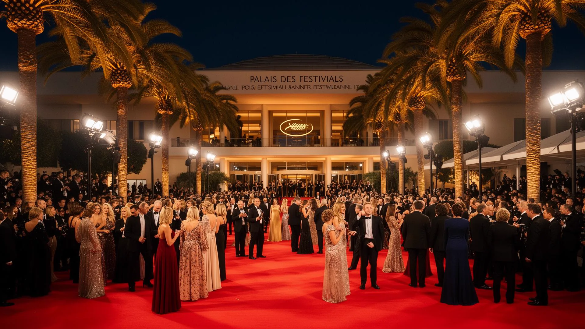 Cannes Film Festival red carpet at Palais des Festivals with luxury crowd