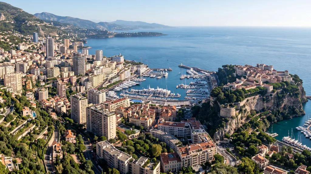 Monaco harbour seen from the coast road — private transfer between Cannes and Monaco
